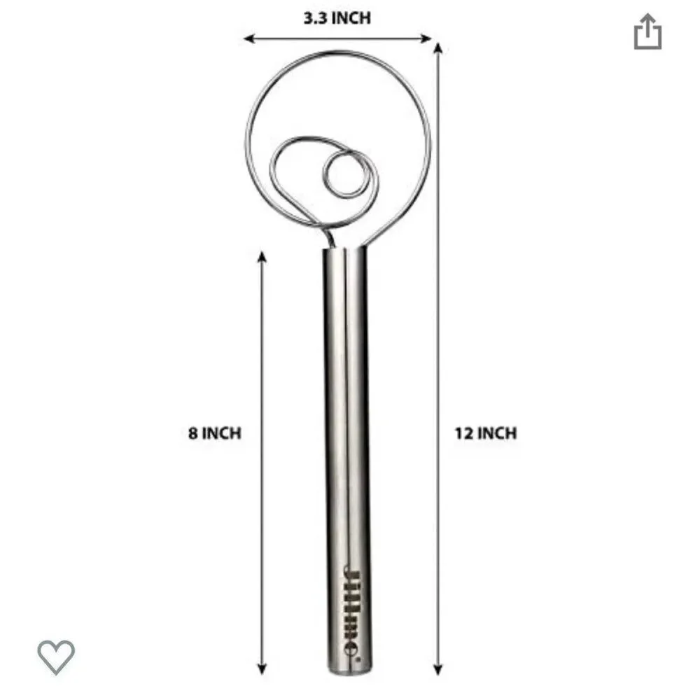 Danish Dough Whisk, 12 inch Stainless Steel Bread